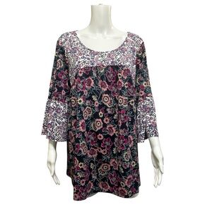 NY Collection Pink Floral Stretchy Pullover Blouse Top Size 1X